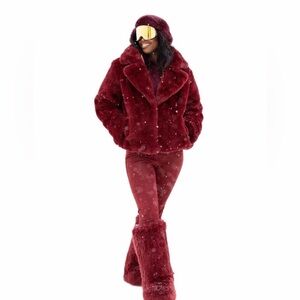 Camila Coelho Faux Fur Coat Burgundy Deep Red Size: Medium